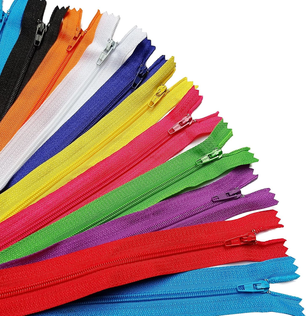 KGS Nylon Zippers for Sewing Crafts | 10 Assorted Colors | Rainbow