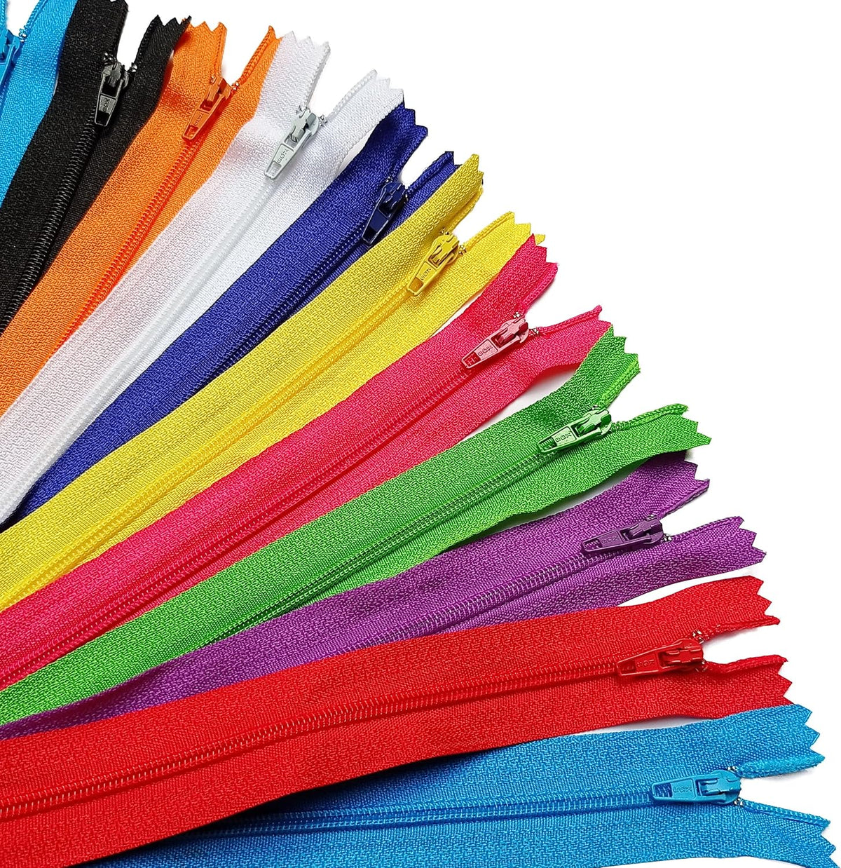 KGS Nylon Zippers for Sewing Crafts | 10 Assorted Colors | Rainbow