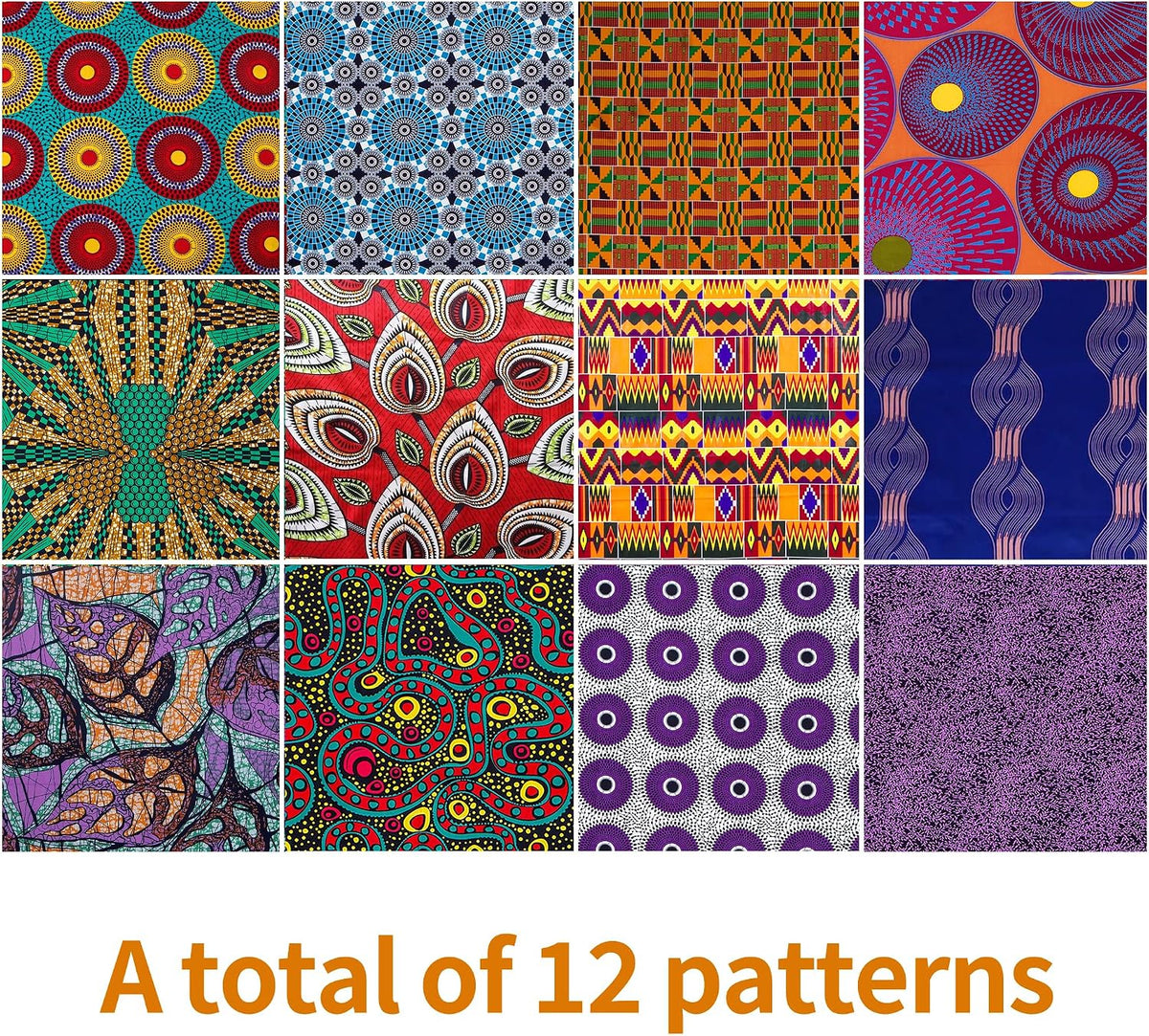 12 Pcs African Print Cotton Fat Quarter Bundle, 18 x 22 Inch No Repeat