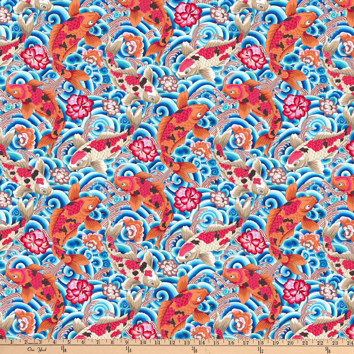 FreeSpirit Silk Road Leaping Carp Blue, Quilting Fabric by the Yard